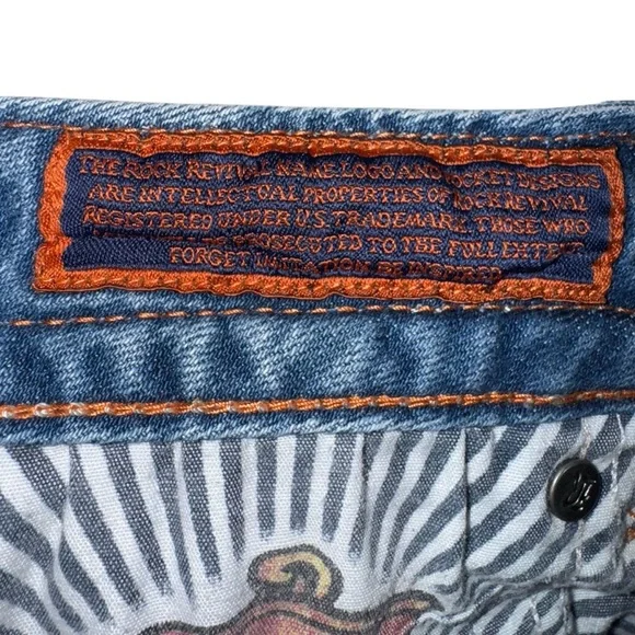 Rock Revival Women’s Jeans Size 28 Blue Bootcut Fluer-De-Lis Denim Stretch Fade - Picture 8 of 13